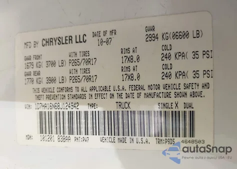 2008 Dodge Ram 1500 St/Sxt из США, поврежденный, VIN 1D7HA16N68J124942